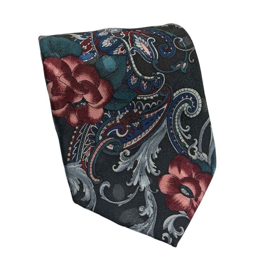 Ketch Classics Necktie Black Floral Paisley Silk Blend Formal Accessory Mens